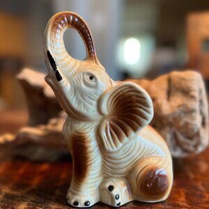 Vintage Ceramic Lusterware Elephant Figurine Brown & Cream